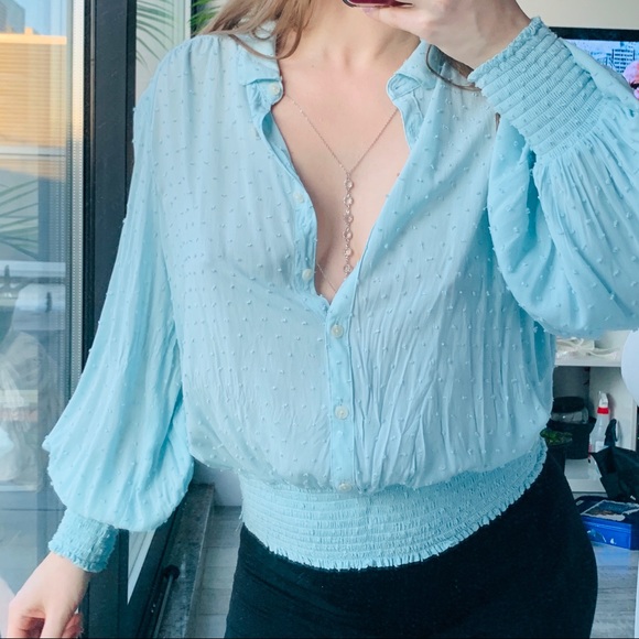 Anthro Maeve Puff Dramatic Sleeves Sky Blue Blouse - Picture 8 of 16